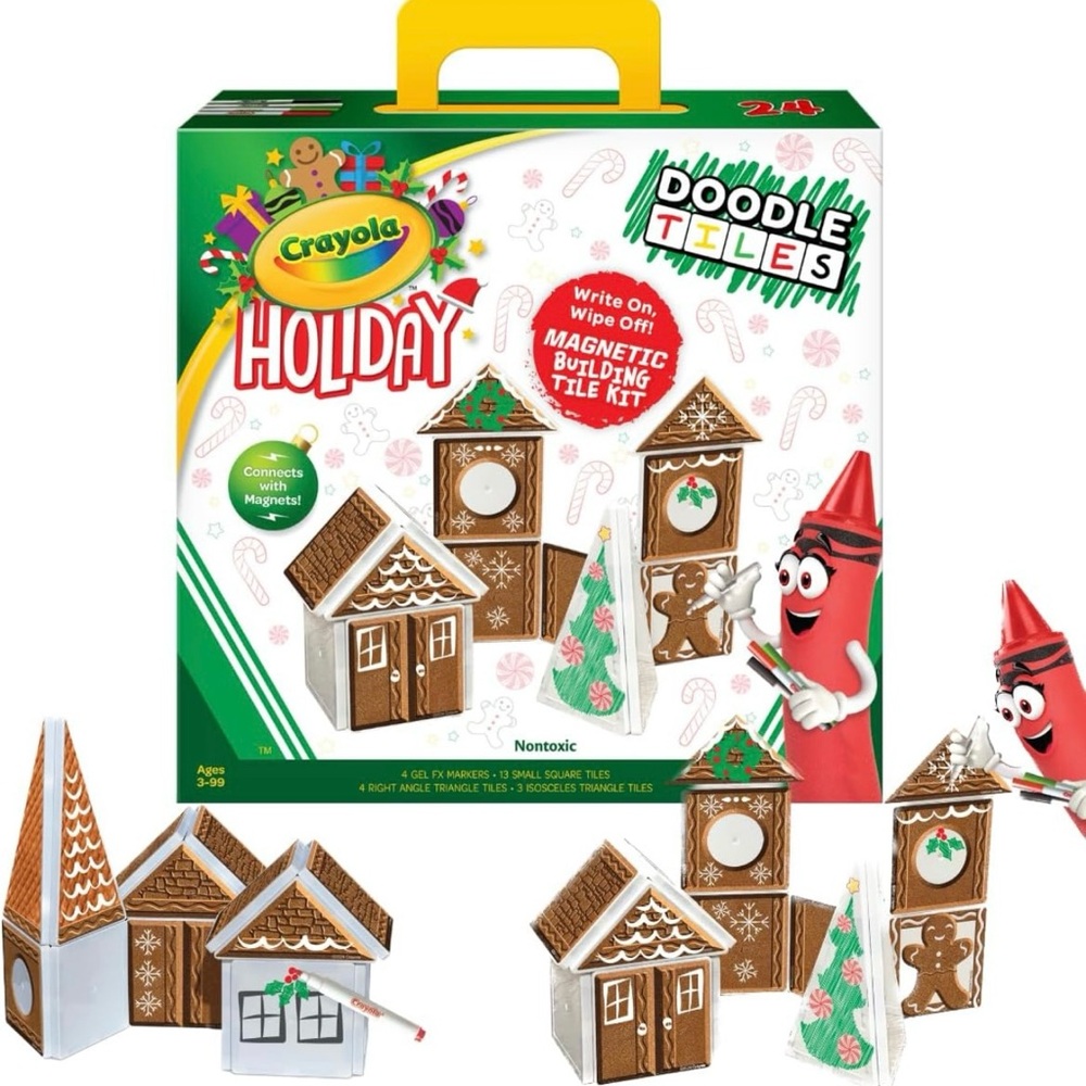 CreateOn Crayola Gingerbread House Magnetic Tiles, 24pc Holiday Christmas